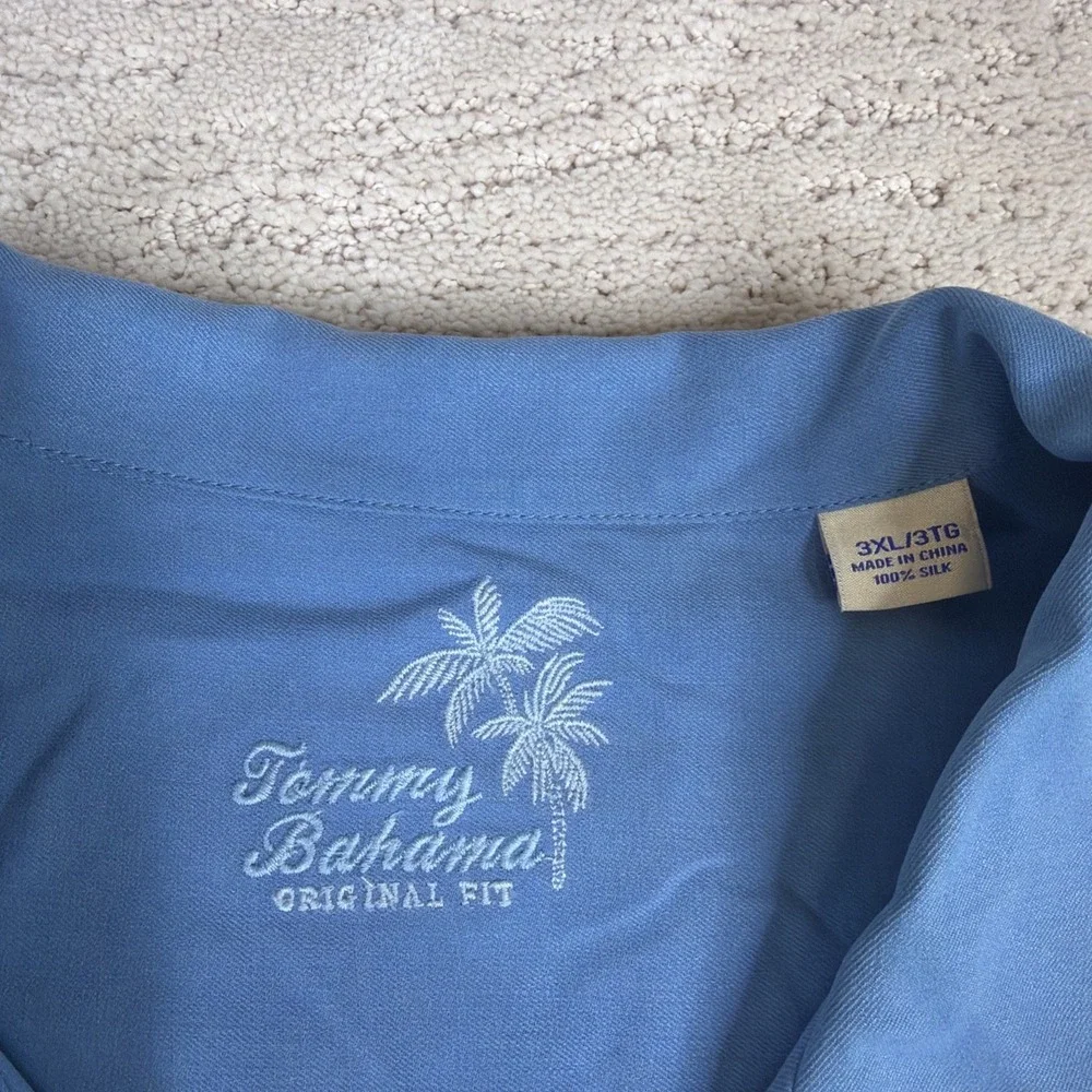 Men's Tommy Bahama 3XL 100% Silk Blue Short Sleeve Button‎ Shirt Resort Hawaiian